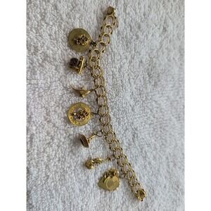 Vintage 14K Gold Fancy Link Charm 7.5" Bracelet with 7 Charms  HEAVY